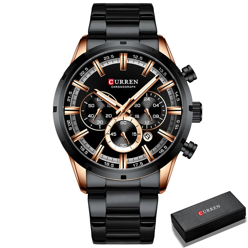 Herrenuhr CURREN – Sportlicher Luxus-Chronograph, Quarzwerk, komplett aus Edelstahl, wasserdicht