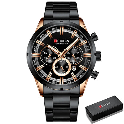 Herrenuhr CURREN – Sportlicher Luxus-Chronograph, Quarzwerk, komplett aus Edelstahl, wasserdicht