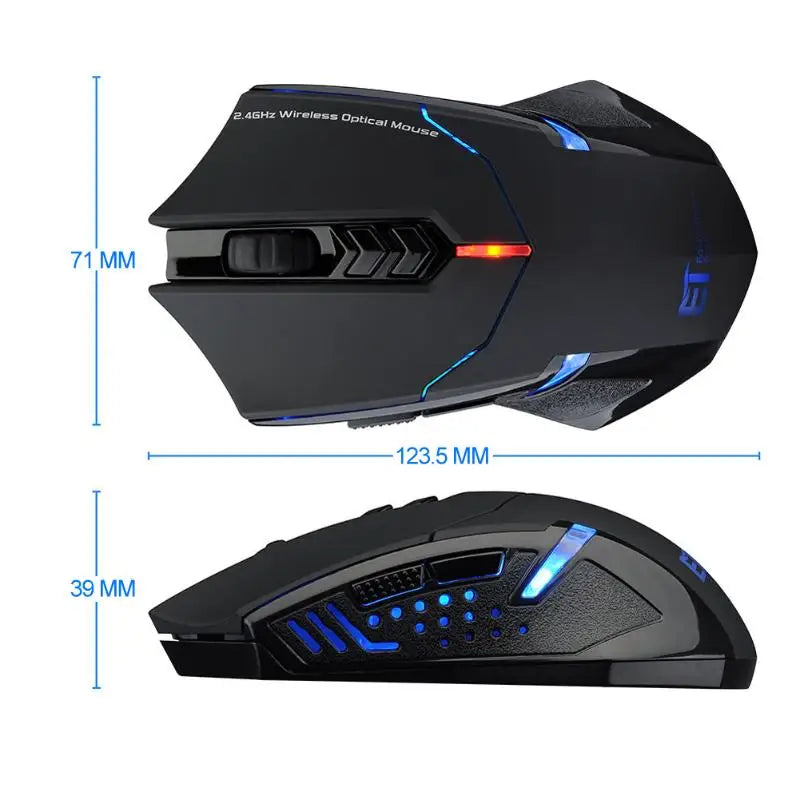 ET X-08 2000DPI regulowana 7-przyciskowa bezprzewodowa mysz gamingowa 2.4G, profesjonalna bezprzewodowa mysz gamingowa dla graczy, cicha mysz LED do PC