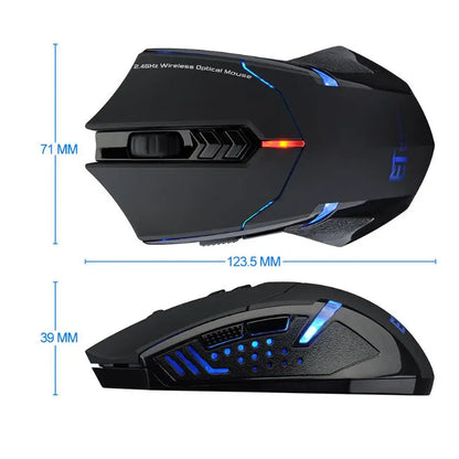 ET X-08 2000DPI regulowana 7-przyciskowa bezprzewodowa mysz gamingowa 2.4G, profesjonalna bezprzewodowa mysz gamingowa dla graczy, cicha mysz LED do PC