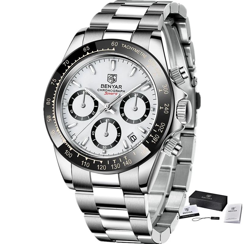 „BENYAR“ vyriški laikrodžiai – prabangus chronografas, sportinis modelis, atsparus vandeniui, pagamintas iš nerūdijančio plieno, su kvarciniu mechanizmu