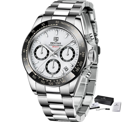 „BENYAR“ vyriški laikrodžiai – prabangus chronografas, sportinis modelis, atsparus vandeniui, pagamintas iš nerūdijančio plieno, su kvarciniu mechanizmu