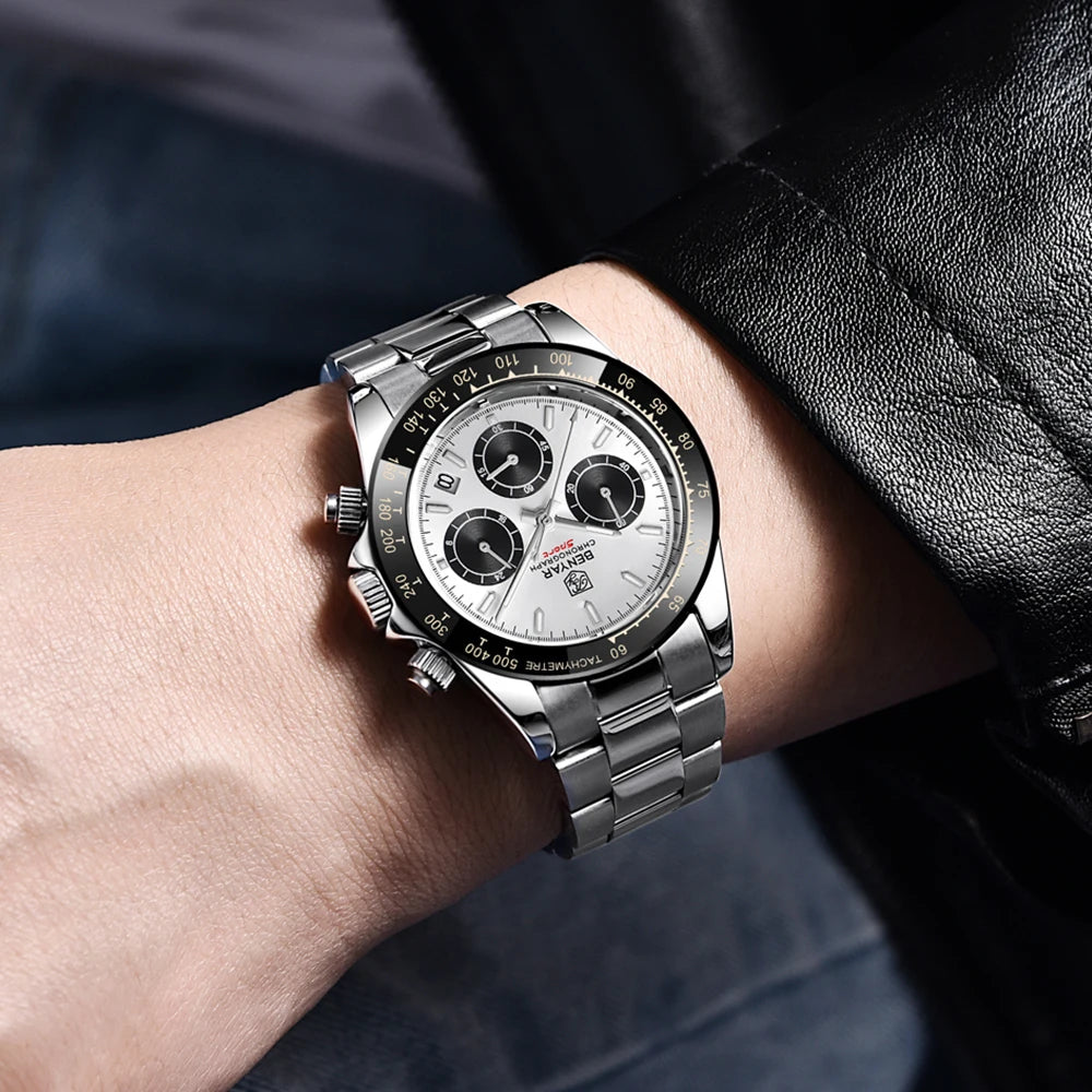 „BENYAR“ vyriški laikrodžiai – prabangus chronografas, sportinis modelis, atsparus vandeniui, pagamintas iš nerūdijančio plieno, su kvarciniu mechanizmu