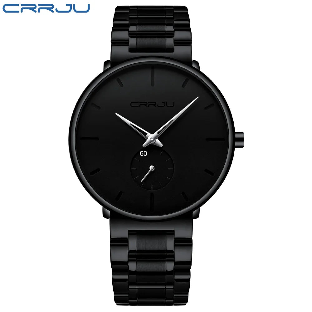 Montre pour homme CRRJU – Montre-bracelet en acier inoxydable, style décontracté et luxueux, étanche, montre de sport à quartz pour homme