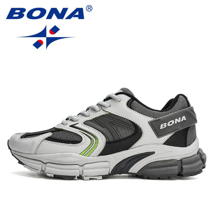 BONA New Designers Action leren mesh heren hardloopschoenen sneakers sportschoenen lichtgewicht antislip wandelschoenen voor buiten