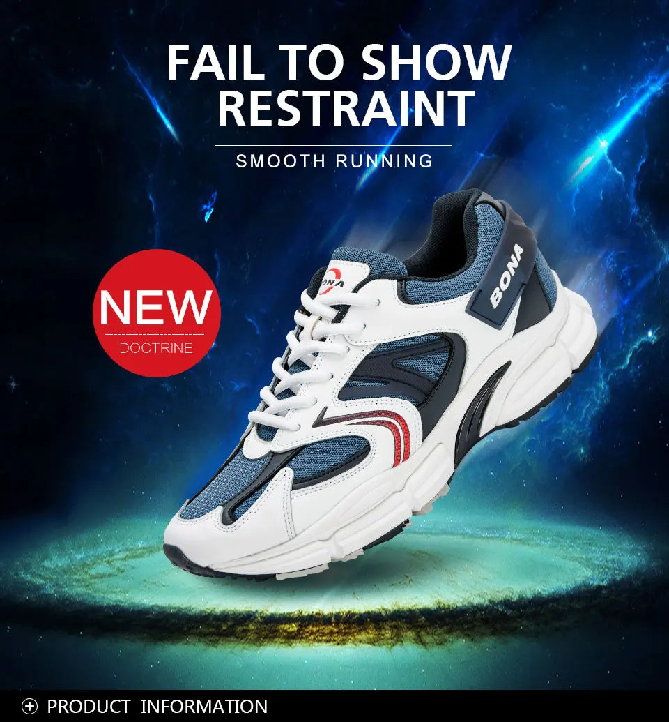 BONA New Designers Action leren mesh heren hardloopschoenen sneakers sportschoenen lichtgewicht antislip wandelschoenen voor buiten