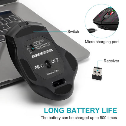 2.4G презареждаема безжична геймърска мишка, компютърна USB мишка, ергономична мишка с RGB подсветка за лаптоп и PC