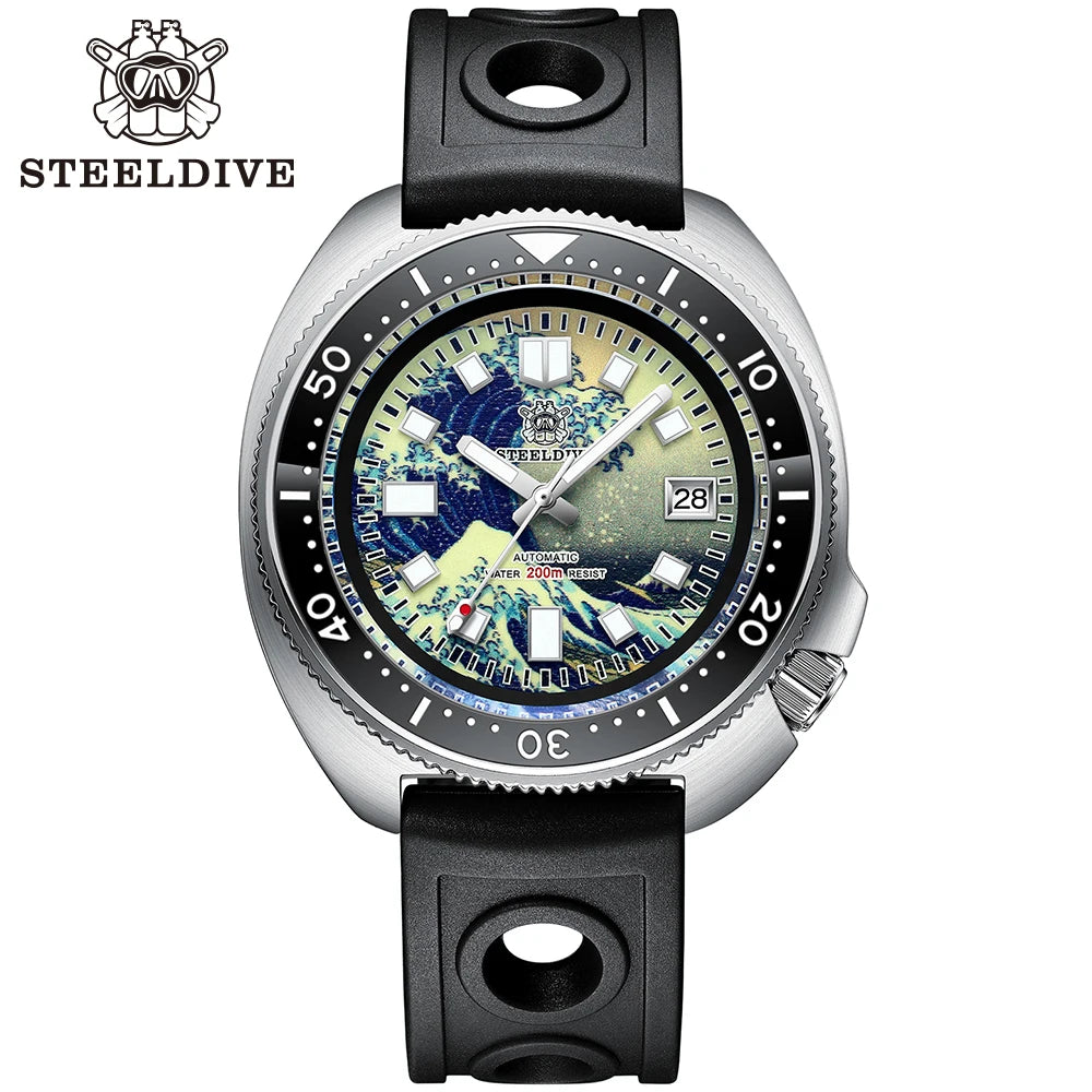 STEELDIVE SD1970J Kanagawa Turtle Full Luminous Dial Ceramic Bezel NH35 AutomaticSTEELDIVE Offical Store Mens Dive Watch