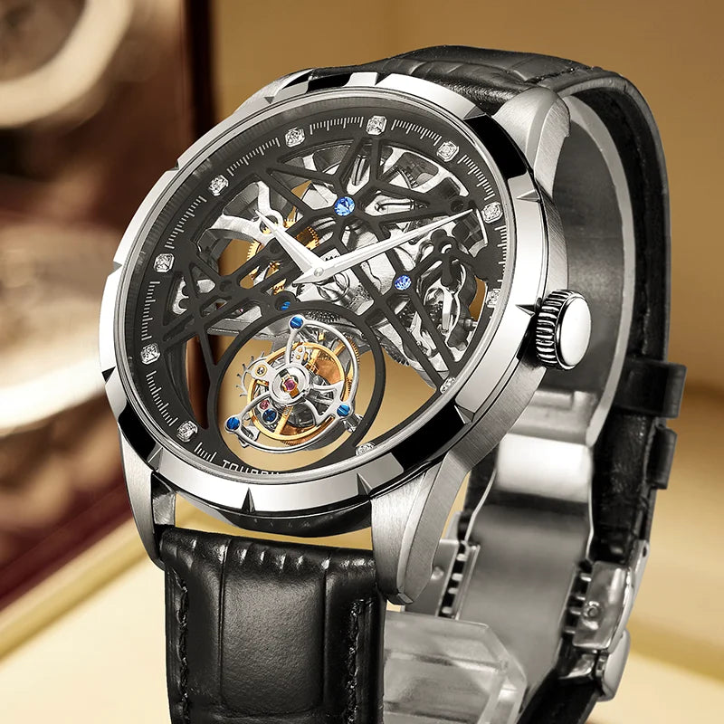 JINLERY Fashion Real Tourbillon Watch Man Luxury Skeleton Watches for Men Wristwatch Male Clock New  Gifts Relogio Masculino2025