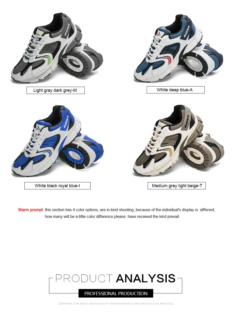 BONA New Designers Action leren mesh heren hardloopschoenen sneakers sportschoenen lichtgewicht antislip wandelschoenen voor buiten