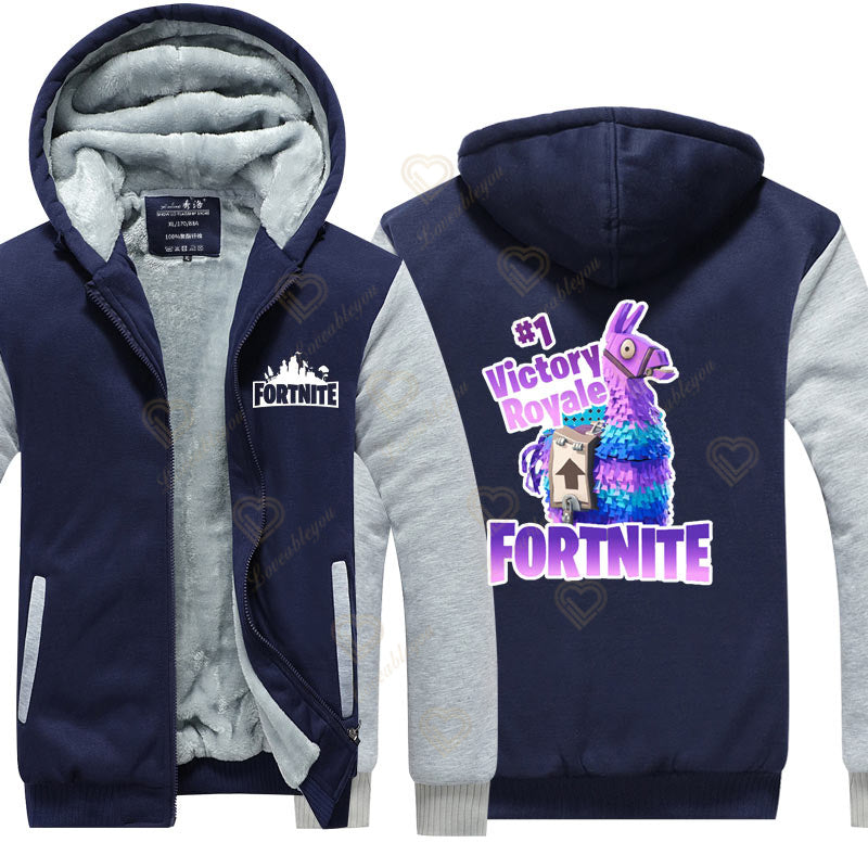 Hanorace luminescente „Winter Warm Fortnite” pentru bărbați și femei, hanorace de joc și cosplay, din fleece gros, cu fermoar, jachete și paltoane pentru cupluri