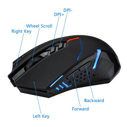 ET X-08 2000DPI regulowana 7-przyciskowa bezprzewodowa mysz gamingowa 2.4G, profesjonalna bezprzewodowa mysz gamingowa dla graczy, cicha mysz LED do PC