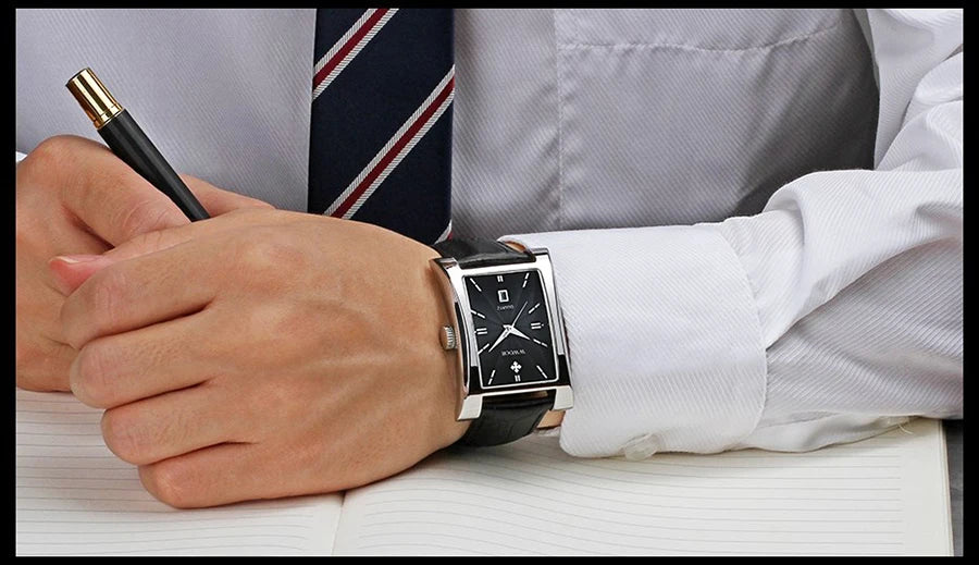 WWOOR Brand Classic Fashion Mens Rectangle Watches Male Gold Brown Leather Quartz Waterproof Wrist Watch For Men Calendar Clocks