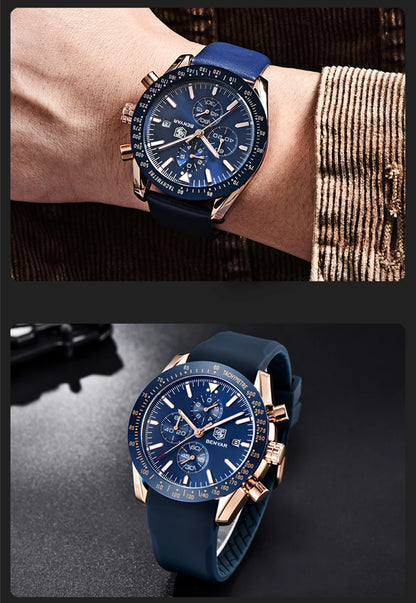 Montres de luxe pour hommes BENYAR – Montres-bracelets à quartz avec bracelet en cuir, étanches jusqu'à 30 m, style sportif.