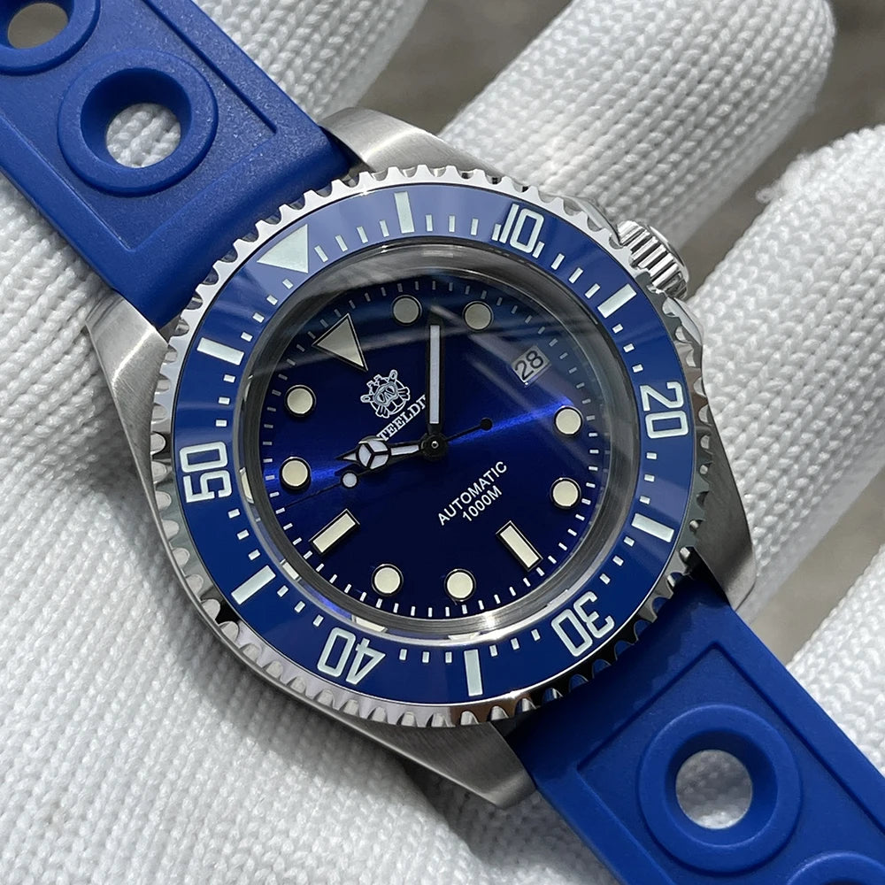 SD1964 STEELDIVE 1000M Waterproof 45.4MM Big Water Ghost Watch For Men Super BGW9 Blue Luminous Dive Watch with Valve