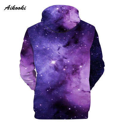 Klassinen suosittu Purple Sky -miesten avaruusgalaksi-3D-printtihuppari, miesten/naisten pitkähihainen rento collegepusero/pusero