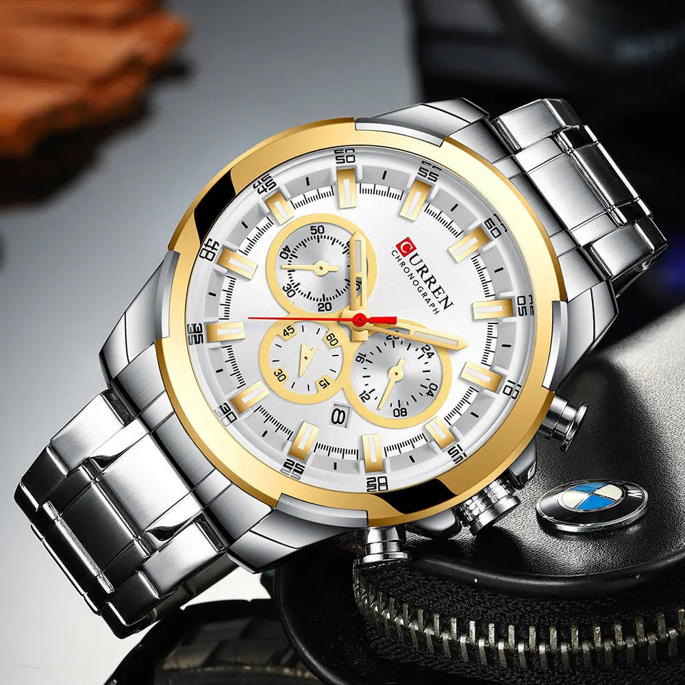 CURREN Montres pour hommes Top marque grande montre de sport de luxe hommes montres à quartz en acier militaire chronographe or conception horloge masculine