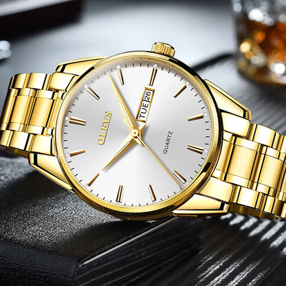 OLEVS Herrenuhr – Quarz-Armbanduhr aus Edelstahl, wasserdicht, vergoldet, elegant und strahlend, luxuriöses Accessoire für Herren