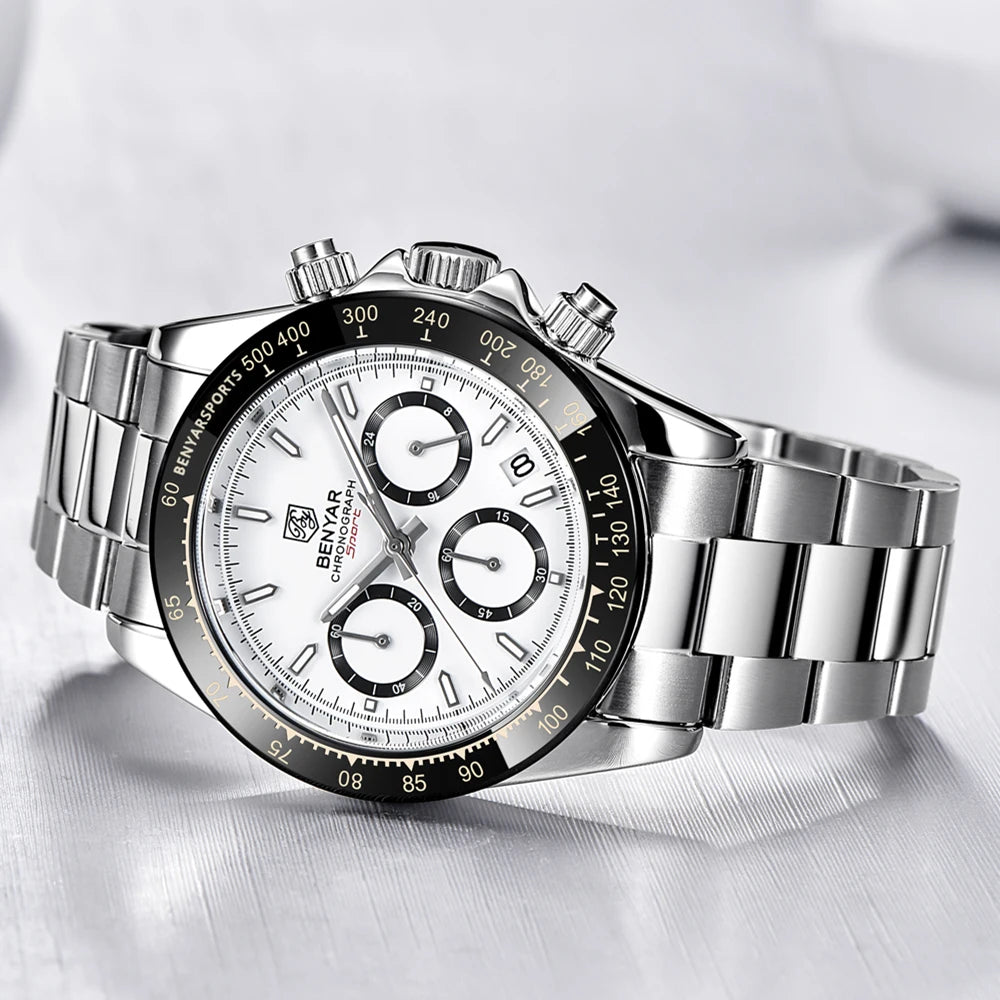 „BENYAR“ vyriški laikrodžiai – prabangus chronografas, sportinis modelis, atsparus vandeniui, pagamintas iš nerūdijančio plieno, su kvarciniu mechanizmu