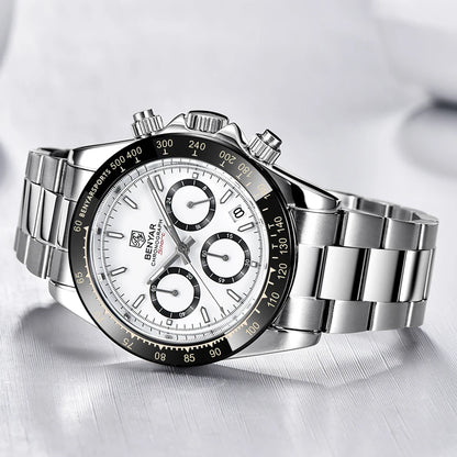 „BENYAR“ vyriški laikrodžiai – prabangus chronografas, sportinis modelis, atsparus vandeniui, pagamintas iš nerūdijančio plieno, su kvarciniu mechanizmu