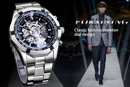 Forsining 2021 Stainless Steel Waterproof Mens Skeleton Watches Top Brand Luxury Transparent Mechanical Sport Male Wrist Watches
