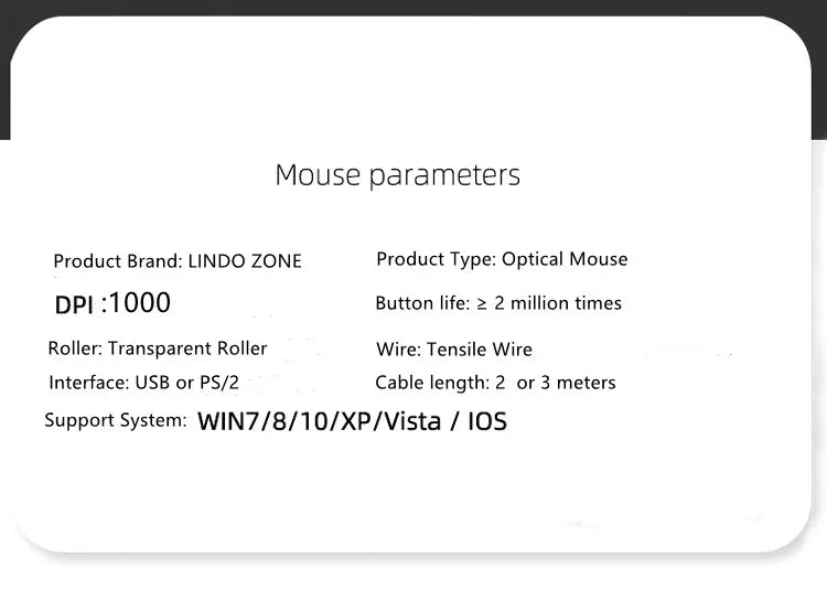 LINDO ZONE asztali számítógéphez vezetékes USB PS/2 ultra hosszú egér 2M/3M kábellel, 200CM/300CM, notebookhoz is, hosszabbított vezetékes egér