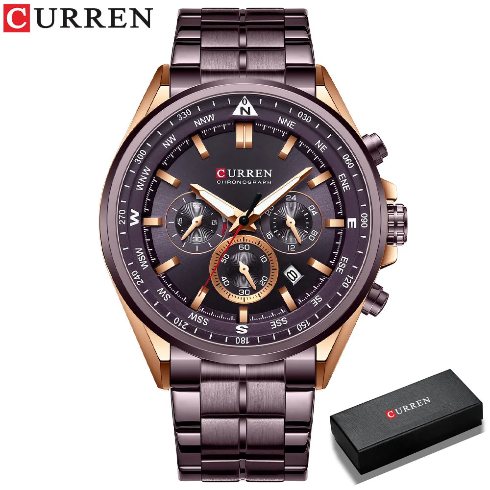 CURREN Men’s Watch – Trendy watch from a leading brand, luxury model, water-resistant, stainless steel, sporty style, quartz chronograph