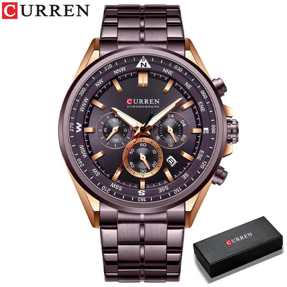 CURREN Men’s Watch – Trendy watch from a leading brand, luxury model, water-resistant, stainless steel, sporty style, quartz chronograph