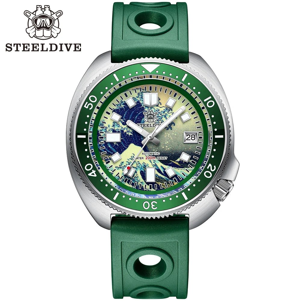 STEELDIVE SD1970J Kanagawa Turtle Full Luminous Dial Ceramic Bezel NH35 AutomaticSTEELDIVE Offical Store Mens Dive Watch