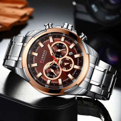 CURREN Montres pour hommes Top marque grande montre de sport de luxe hommes montres à quartz en acier militaire chronographe or conception horloge masculine