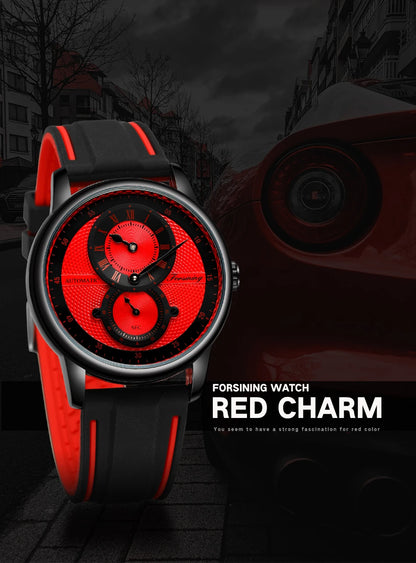 Men Wristwatch Blue White Dial Automatic Transparent Mechanical Watch Silicone Rubber Band Male Sport Clock Relogio Masculino