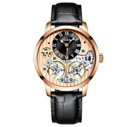AILANG Top Brand Luxury Watch Men Automatic Luminous Black Clock Men Double Tourbillon Waterproof Mechanical Watch Relogio