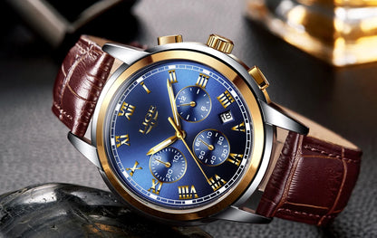Pánske hodinky LIGE – luxusný chronograf, ležérny športový štýl, vodotesné, celokovové, quartzový strojček