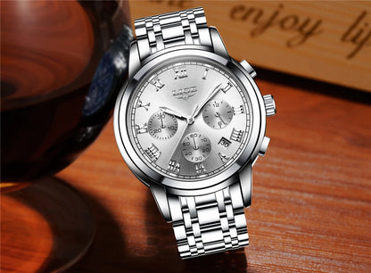 Pánske hodinky LIGE – luxusný chronograf, ležérny športový štýl, vodotesné, celokovové, quartzový strojček