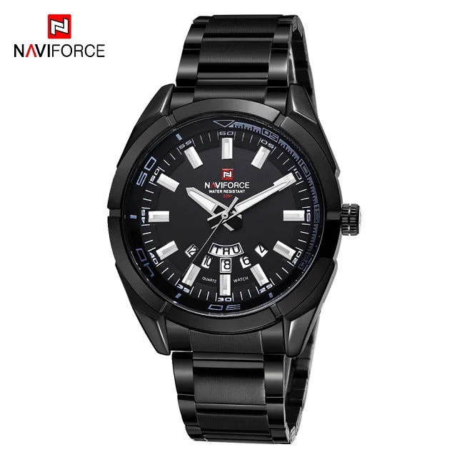 Relógio de pulso para homem NAVIFORCE, inteiramente em aço, estanque, estilo descontraído, movimento de quartzo com indicação da data – Relógio de pulso de luxo para homem, de uma marca de renome.