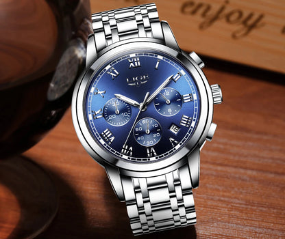 Pánske hodinky LIGE – luxusný chronograf, ležérny športový štýl, vodotesné, celokovové, quartzový strojček