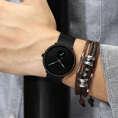 CRRJU-miestenkello – Ylellinen kvartsikello, rento tyyli, ohut, teräksinen linkkiranneke, vesitiivis ja urheilullinen.