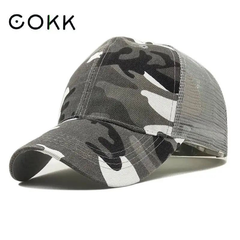 COKK Maskovací baseballová čepice pro muže, letní čepice typu snapback pro ženy, prodyšná sportovní síťovaná čepice, sluneční čepice, sluneční clona, golfová čepice, nastavitelná, pro dospělé