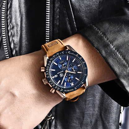 Montres de luxe pour hommes BENYAR – Montres-bracelets à quartz avec bracelet en cuir, étanches jusqu'à 30 m, style sportif.