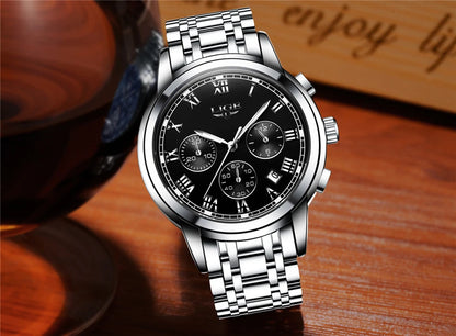 Pánske hodinky LIGE – luxusný chronograf, ležérny športový štýl, vodotesné, celokovové, quartzový strojček