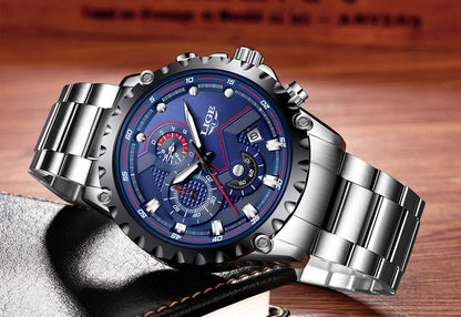 Montre pour homme LIGE – Montre à quartz tendance, marque de luxe, tout en acier, style professionnel, étanche et sportive – Livrée avec boîte