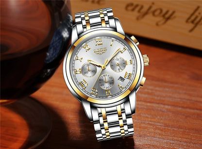 Pánske hodinky LIGE – luxusný chronograf, ležérny športový štýl, vodotesné, celokovové, quartzový strojček