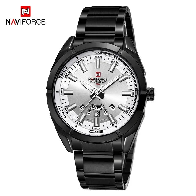 Relógio de pulso para homem NAVIFORCE, inteiramente em aço, estanque, estilo descontraído, movimento de quartzo com indicação da data – Relógio de pulso de luxo para homem, de uma marca de renome.