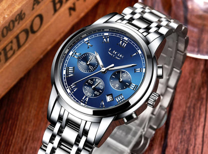 Pánske hodinky LIGE – luxusný chronograf, ležérny športový štýl, vodotesné, celokovové, quartzový strojček