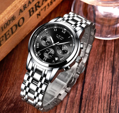 Pánske hodinky LIGE – luxusný chronograf, ležérny športový štýl, vodotesné, celokovové, quartzový strojček