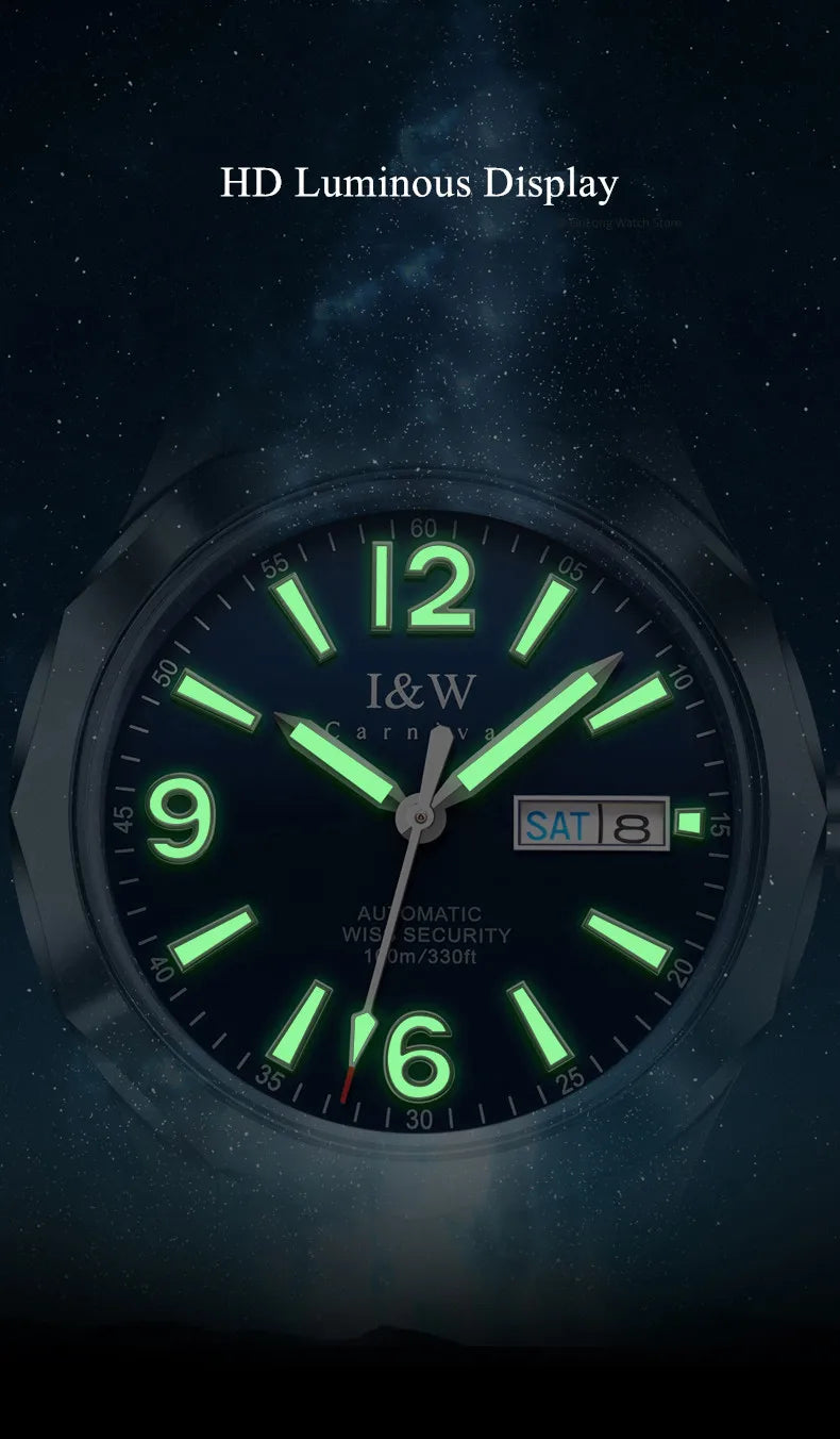Reloj CARNIVAL para hombre de tungsteno, reloj mecánico de lujo con movimiento automático NH36, reloj de pulsera impermeable para hombre