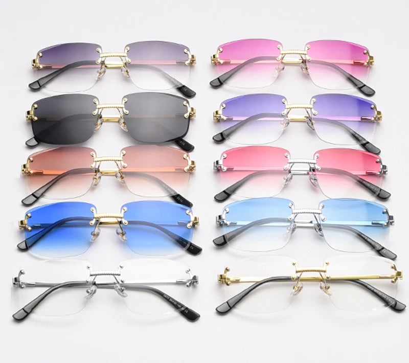 Kachawoo no frame square sunglasses women uv400 brown blue gradient lens metal rimless sun glasses for men popular high quality