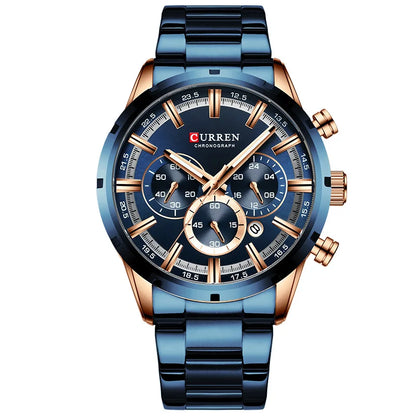 Herrenuhr CURREN – Sportlicher Luxus-Chronograph, Quarzwerk, komplett aus Edelstahl, wasserdicht