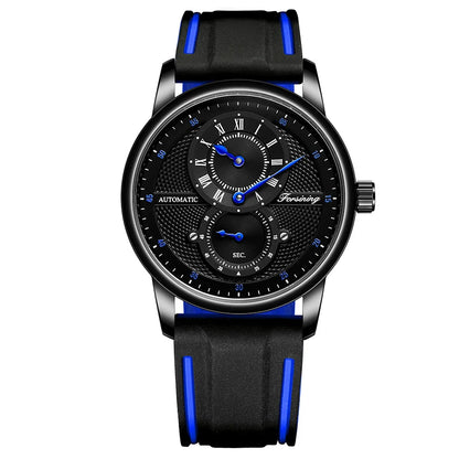 Men Wristwatch Blue White Dial Automatic Transparent Mechanical Watch Silicone Rubber Band Male Sport Clock Relogio Masculino