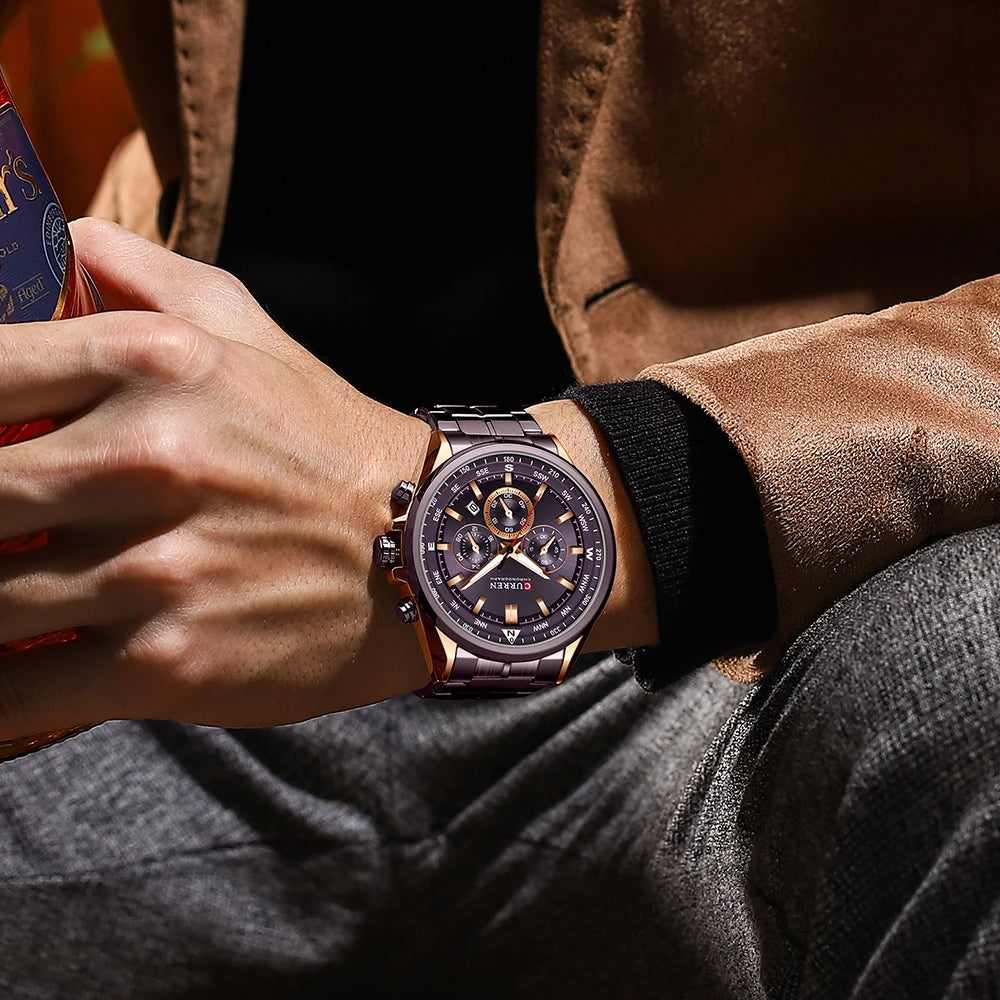 CURREN Men’s Watch – Trendy watch from a leading brand, luxury model, water-resistant, stainless steel, sporty style, quartz chronograph
